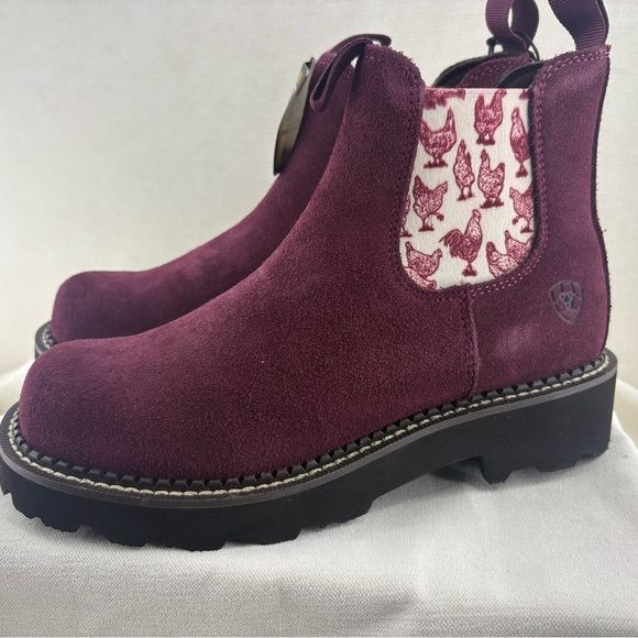 Ariat Shoes - Ariat Womens FatBoy Suede Ankle Boots with Chicken Pattern NIB